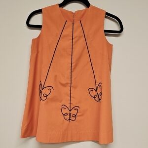 Vtg Girls A-line Tank Top & Shorts Set, Orange Blk Butterfly, See Measurements